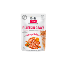 Brit Care Cat Fillets in Gravy with Savory Salmon 85g Carton (24 Pouches)